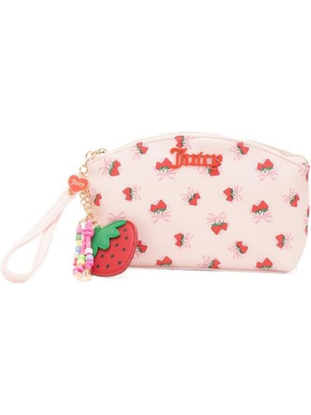 Sweet Strawberry Cosmetic Pouch - Powder Blush, Bow Print, 9.5" x 5.5" Makeup